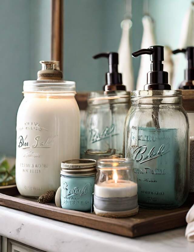 Use old mason jars to organize bathroom essentials